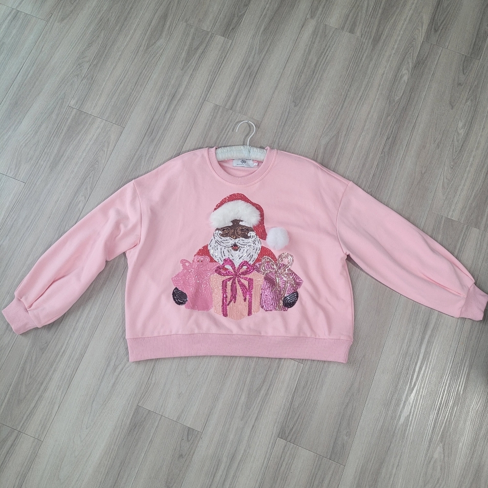 Pink Hot Cocoa Dorian Elise Black Santa Sweatshirt